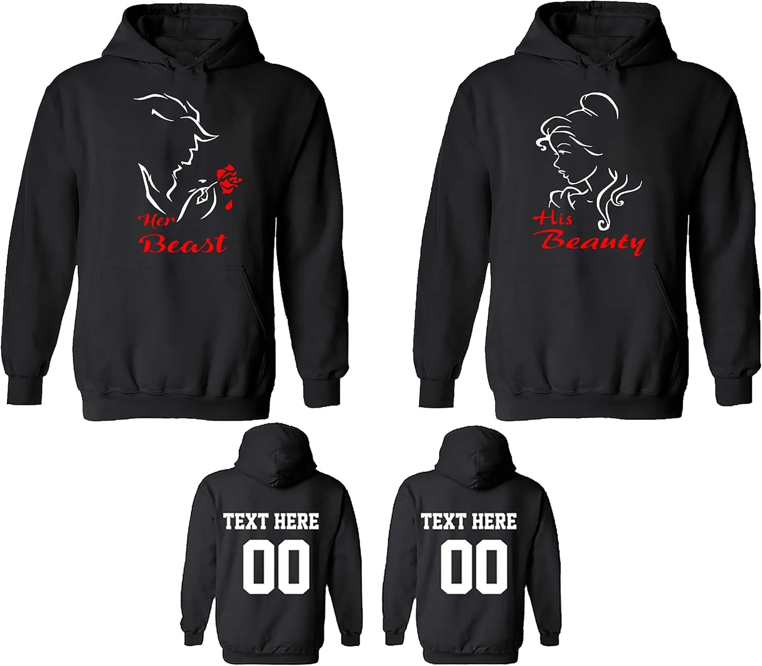 CRAZYDAISYWORLD His Her Beast Beauty Cartoon Rose Hoodie Crewneck Sweatshirt Tshirt & Tank top
