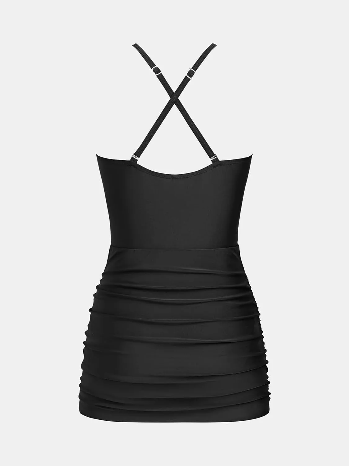 CUPSHE Women's One Piece Swim Dress Mock Neck Bathing Suit Color Block Sporty Crisscross Straps Swimsuit
