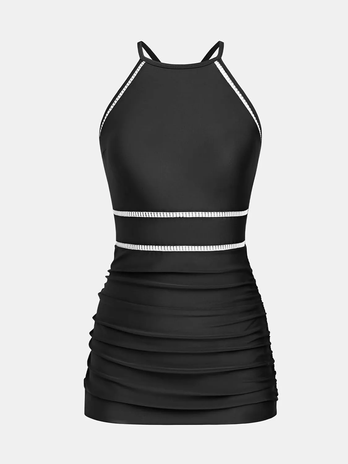 CUPSHE Women's One Piece Swim Dress Mock Neck Bathing Suit Color Block Sporty Crisscross Straps Swimsuit