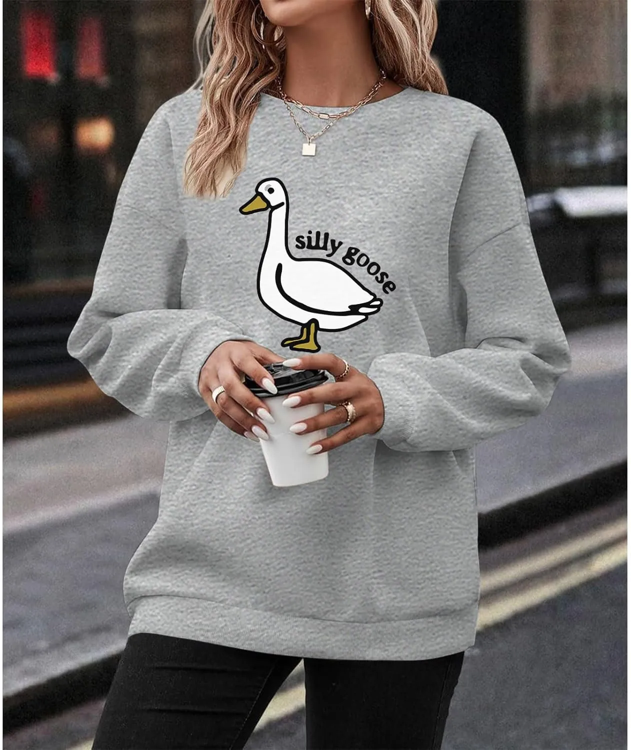Cute Silly Goose Sweatshirt for Women Teen Girls Duck Letter Graphic Crewneck Long Sleeve Shirt Hoodie Pullover Tops