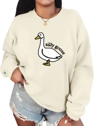 Cute Silly Goose Sweatshirt for Women Teen Girls Duck Letter Graphic Crewneck Long Sleeve Shirt Hoodie Pullover Tops
