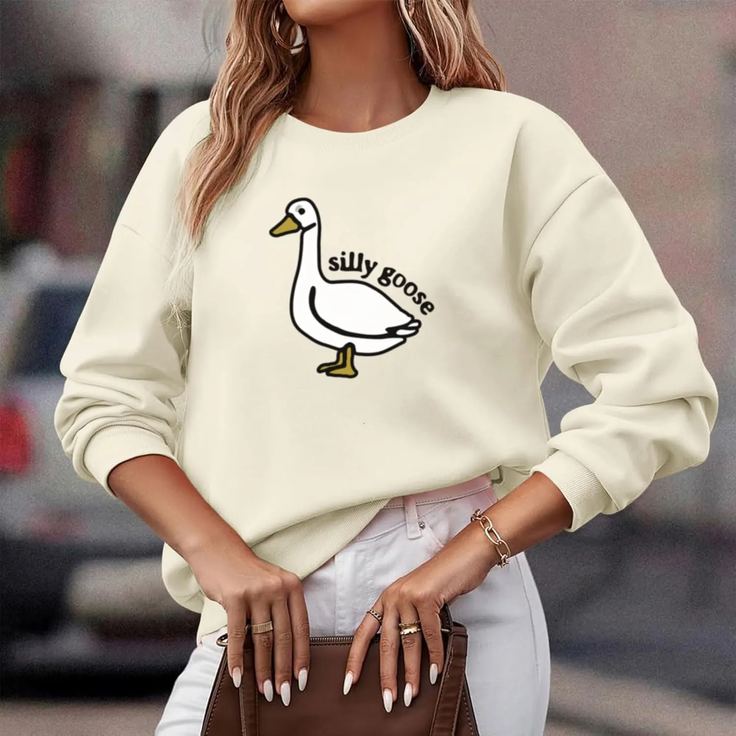 Cute Silly Goose Sweatshirt for Women Teen Girls Duck Letter Graphic Crewneck Long Sleeve Shirt Hoodie Pullover Tops