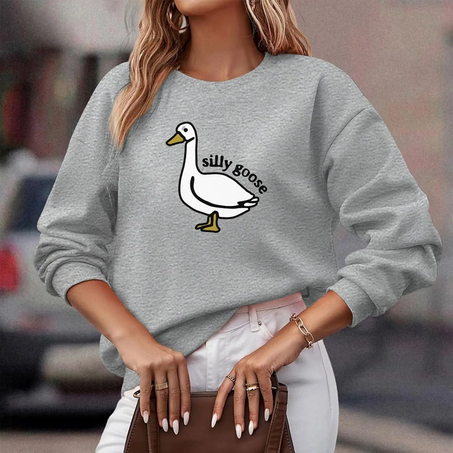 Cute Silly Goose Sweatshirt for Women Teen Girls Duck Letter Graphic Crewneck Long Sleeve Shirt Hoodie Pullover Tops