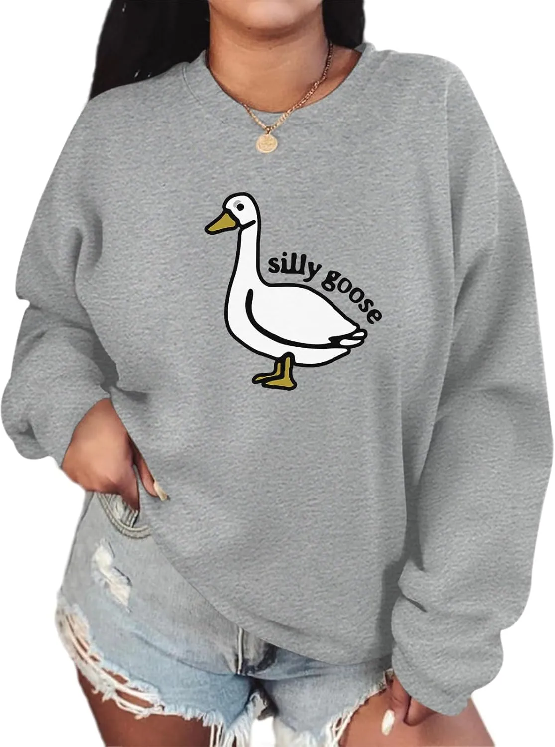 Cute Silly Goose Sweatshirt for Women Teen Girls Duck Letter Graphic Crewneck Long Sleeve Shirt Hoodie Pullover Tops