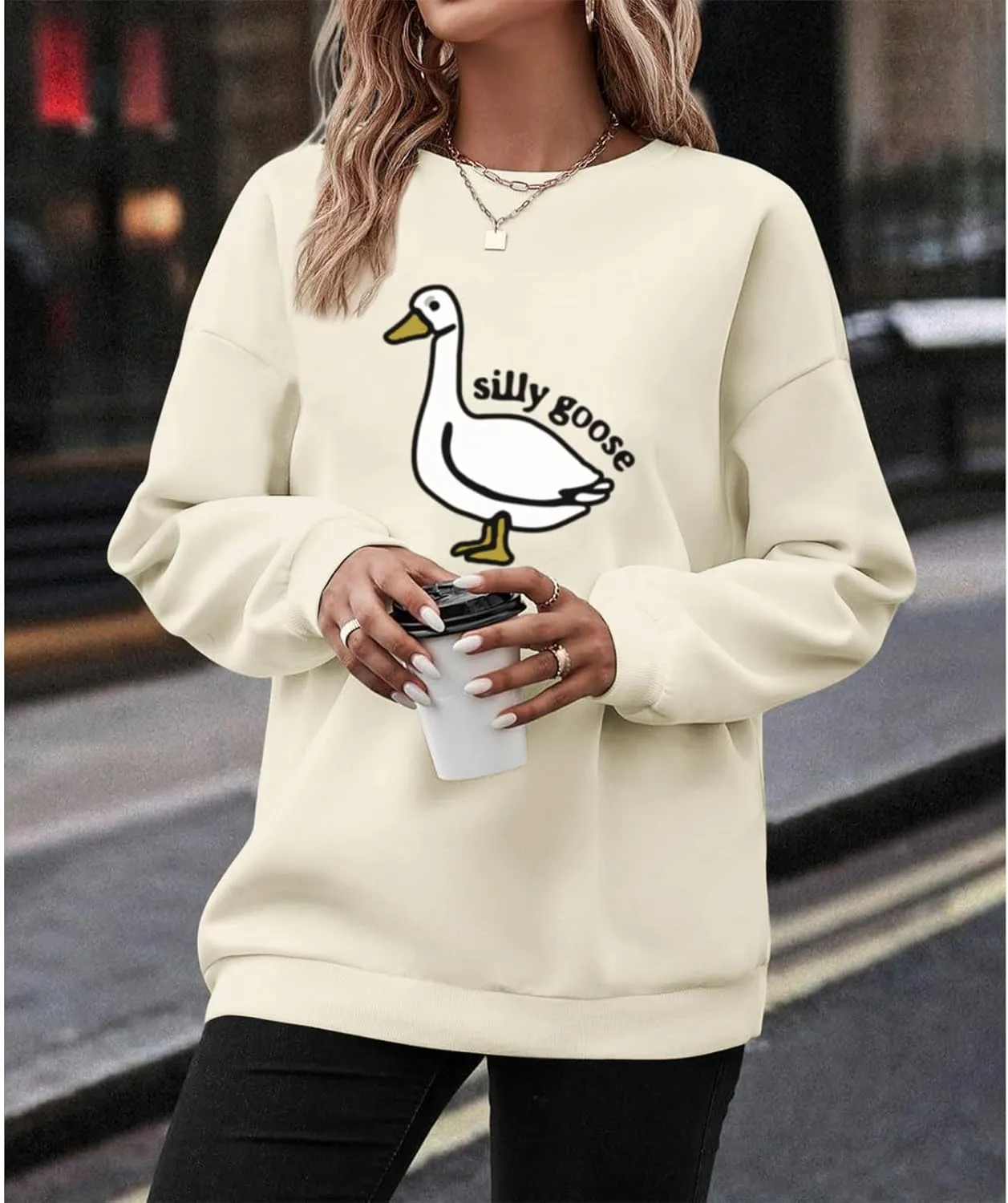 Cute Silly Goose Sweatshirt for Women Teen Girls Duck Letter Graphic Crewneck Long Sleeve Shirt Hoodie Pullover Tops