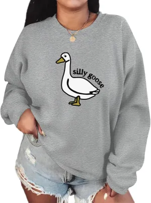 Cute Silly Goose Sweatshirt for Women Teen Girls Duck Letter Graphic Crewneck Long Sleeve Shirt Hoodie Pullover Tops