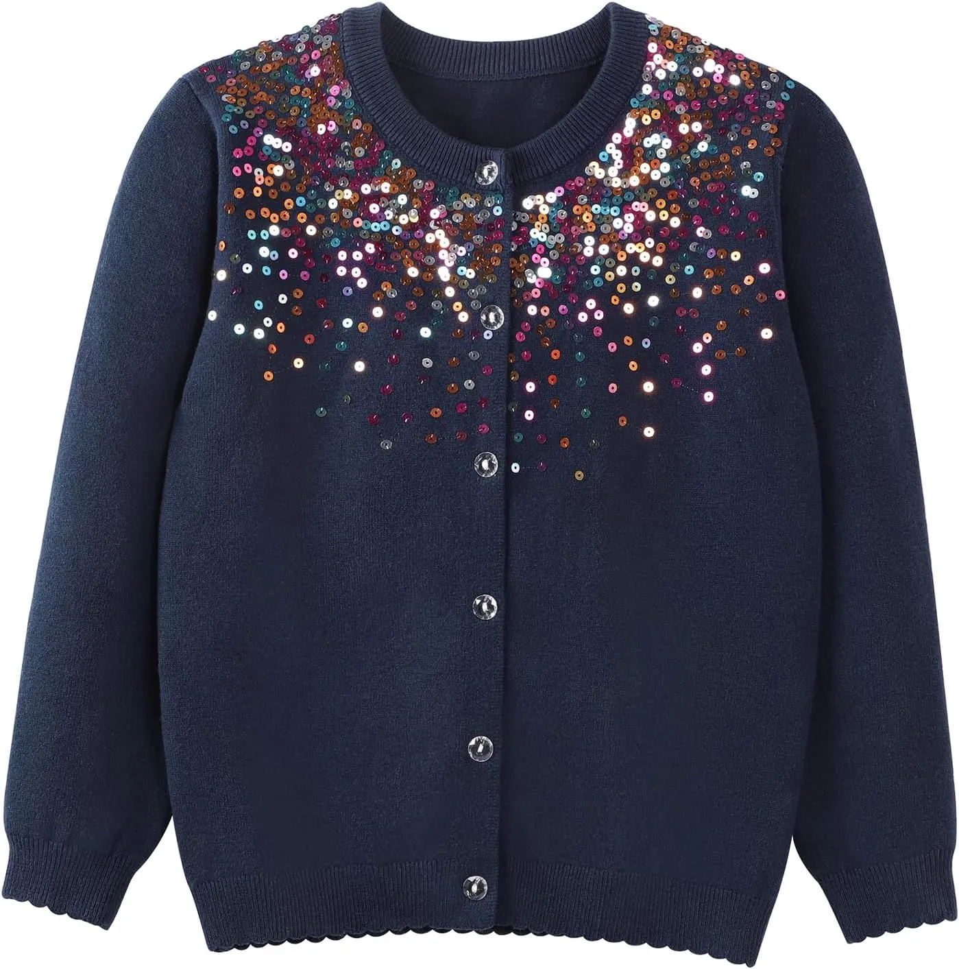 Danny D Girls Sequin Knitted Sweater Cardigan Crew Neck Long Sleeve Button Tops