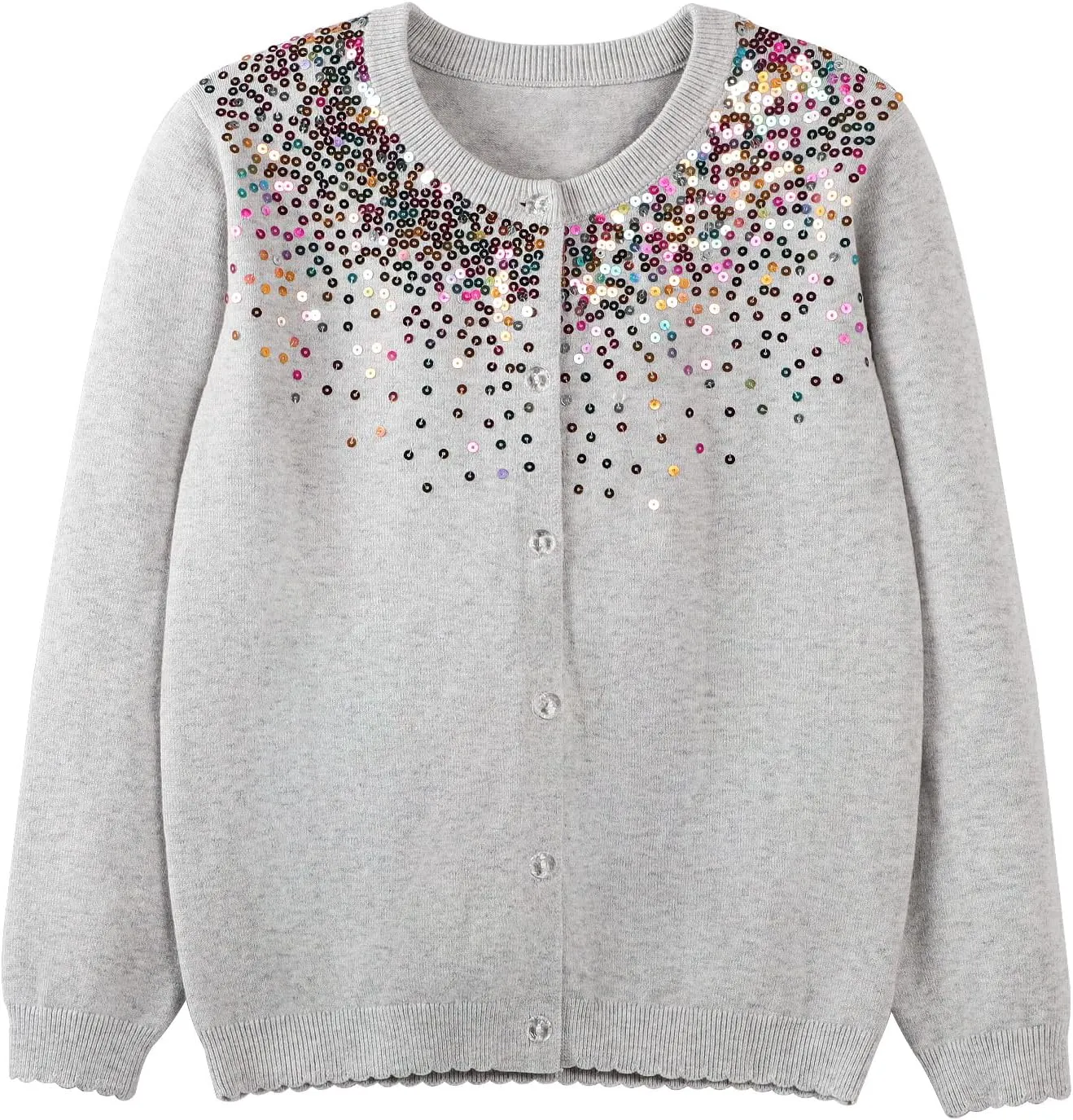 Danny D Girls Sequin Knitted Sweater Cardigan Crew Neck Long Sleeve Button Tops