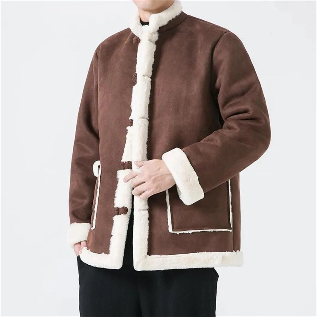 DBFBDTU Men Thick Jackets Warm Cotton Padded Men Loose Parkas Men Wool Liner Coat Chinese Style Jacket