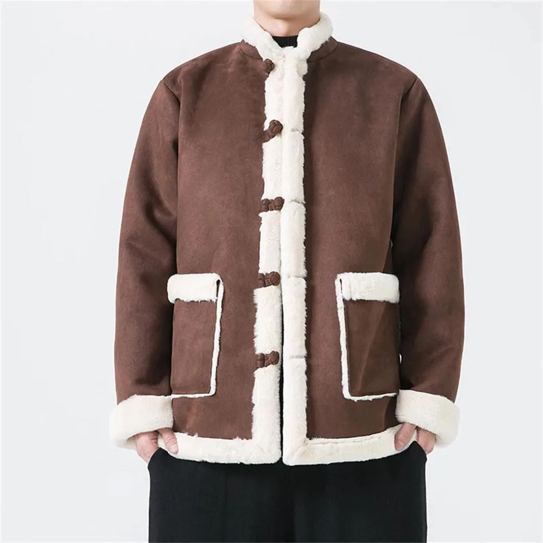 DBFBDTU Men Thick Jackets Warm Cotton Padded Men Loose Parkas Men Wool Liner Coat Chinese Style Jacket