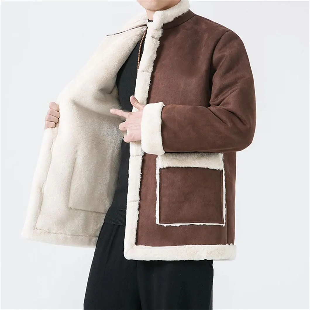 DBFBDTU Men Thick Jackets Warm Cotton Padded Men Loose Parkas Men Wool Liner Coat Chinese Style Jacket