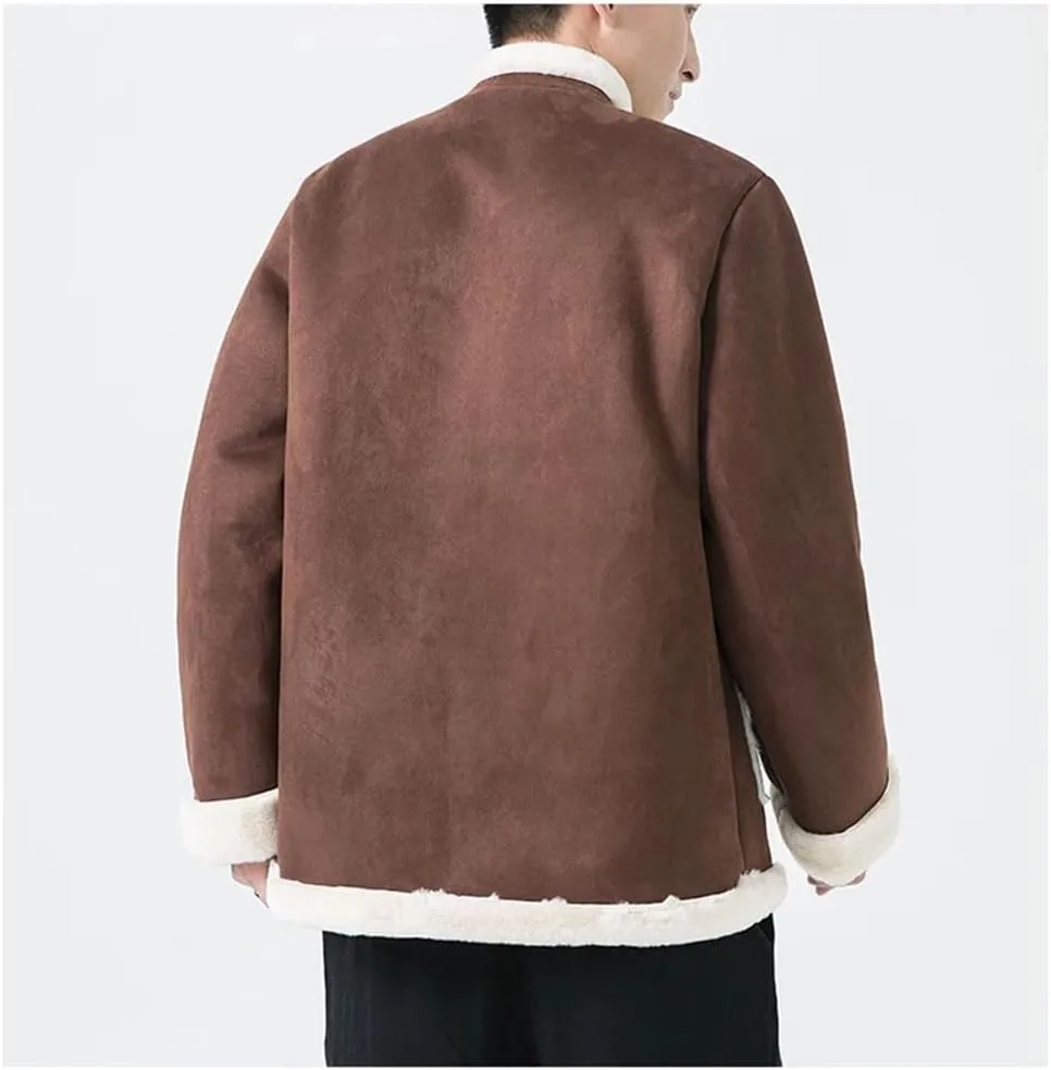 DBFBDTU Men Thick Jackets Warm Cotton Padded Men Loose Parkas Men Wool Liner Coat Chinese Style Jacket