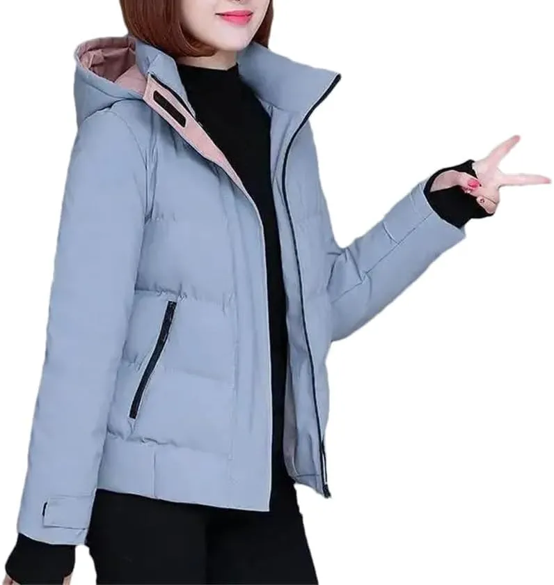 DBFBDTU Women Hooded Down Cotton Jacket Short Padded Jackets Zipper Overcoat Parka Outwear Female Coat