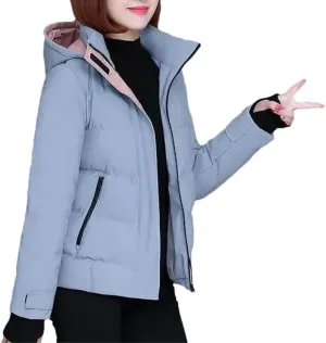 DBFBDTU Women Hooded Down Cotton Jacket Short Padded Jackets Zipper Overcoat Parka Outwear Female Coat