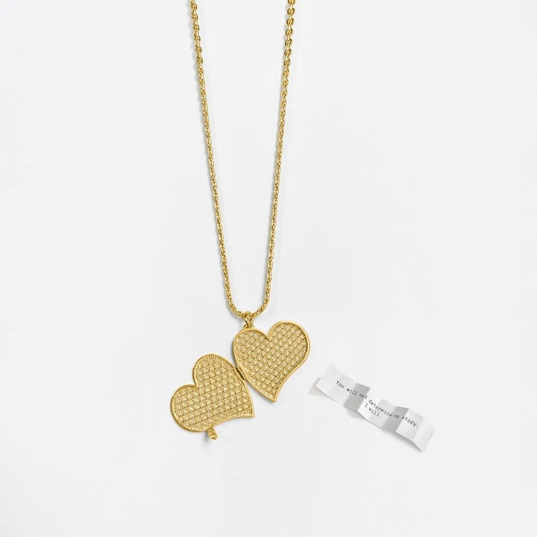 Deco Heart Locket (Ivory & Turquoise) - Gold