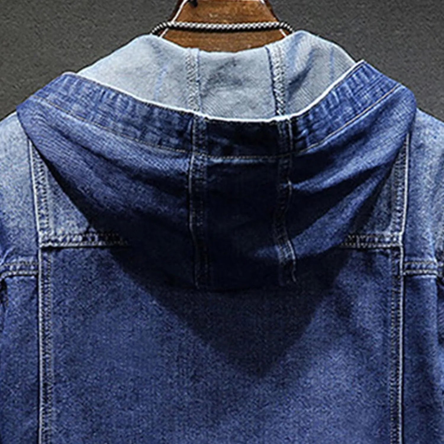 Denim Hoodie Jacket for Men Casual Button Down Jean Coats with Pocket Windproof Distressed Trucker Coat Streetwear