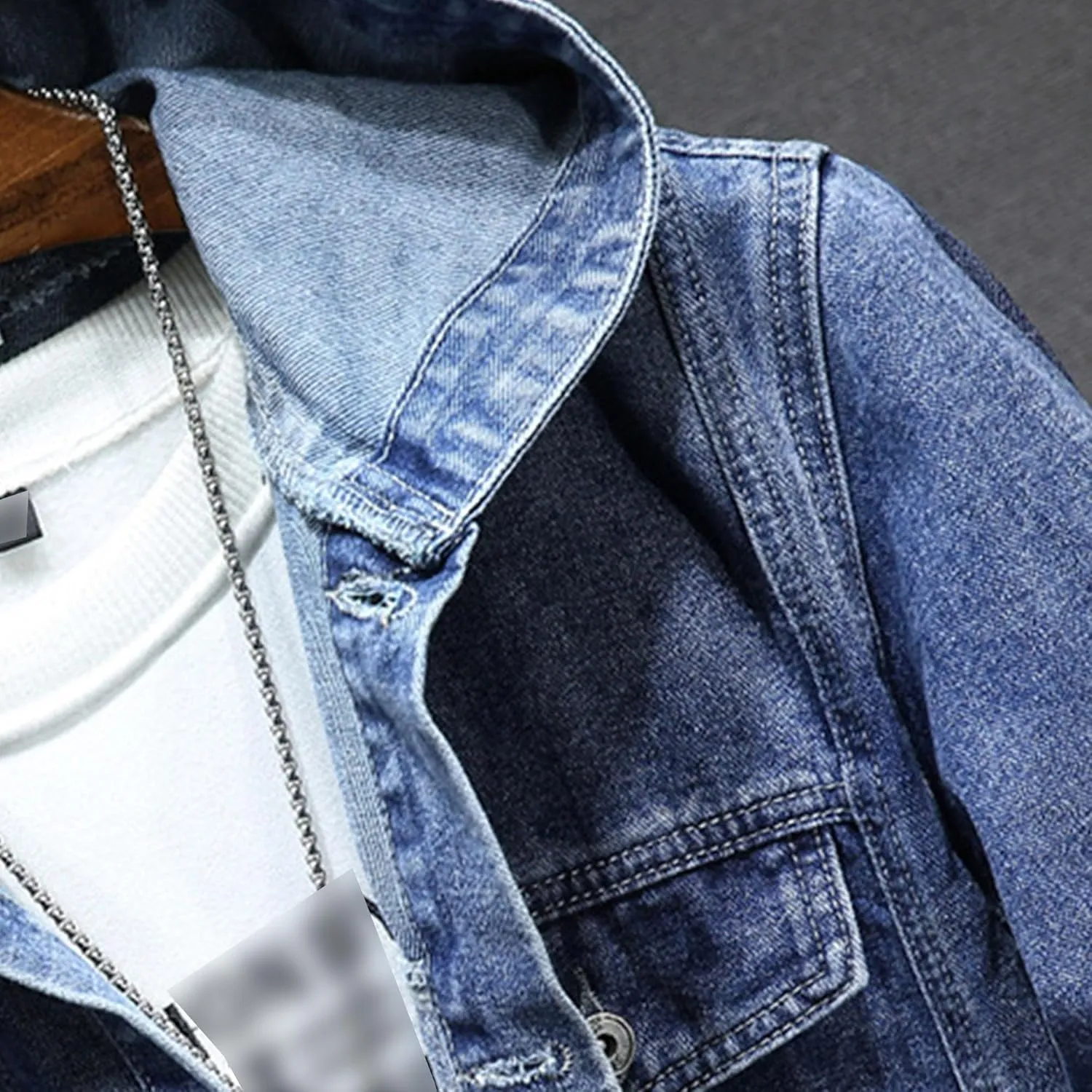 Denim Hoodie Jacket for Men Casual Button Down Jean Coats with Pocket Windproof Distressed Trucker Coat Streetwear