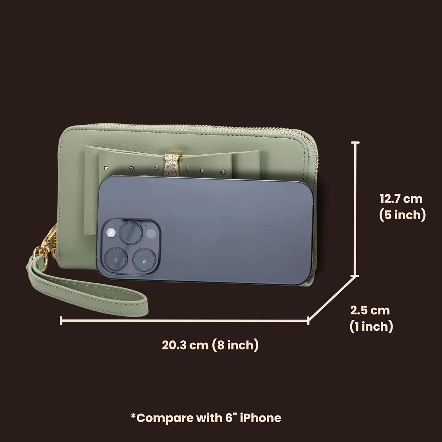 Designer Ribbon Romance Multi-Pocket Rhinestone Wallet Party and Wedding Evening Bling Wristlet for Women (Green)