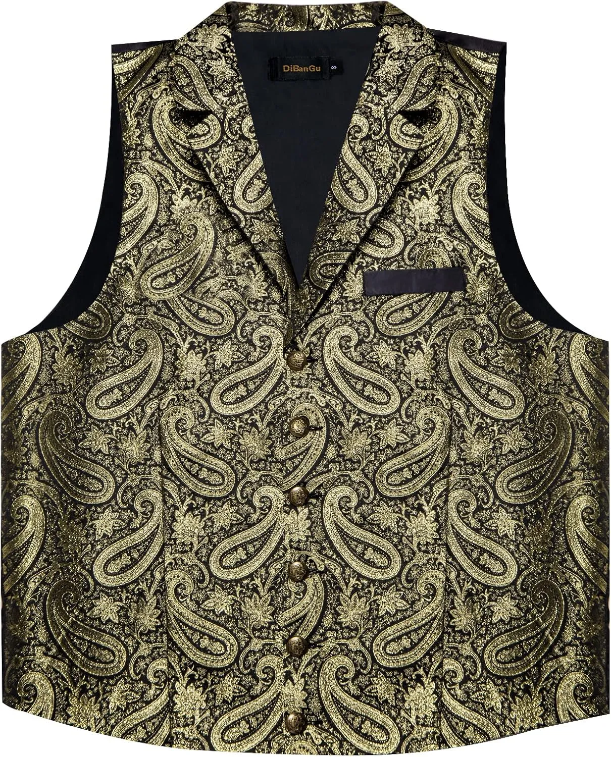 DiBanGu 5pcs Suit Vest for Men Paisley Waistcoat with Bow Tie Lapel Pin Pocket Square Cufflinks Silk Formal Prom Vest Set