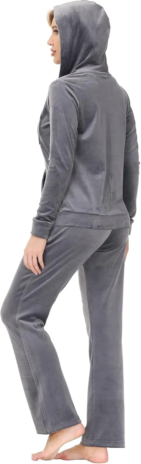 Dolcevida Womens Velour Sweatsuits Sets 2 Piece Tracksuits Outfits Full Zip Hoodie and Sweatpant Set Velvet Jogging Suit