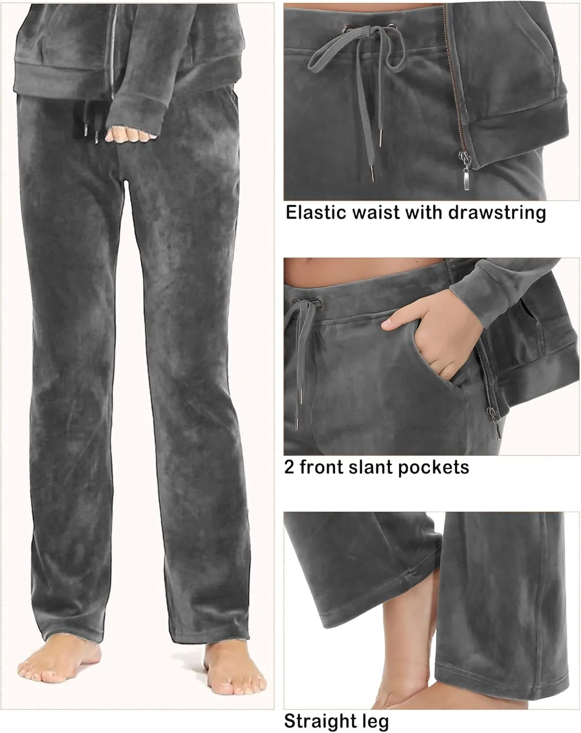 Dolcevida Womens Velour Sweatsuits Sets 2 Piece Tracksuits Outfits Full Zip Hoodie and Sweatpant Set Velvet Jogging Suit