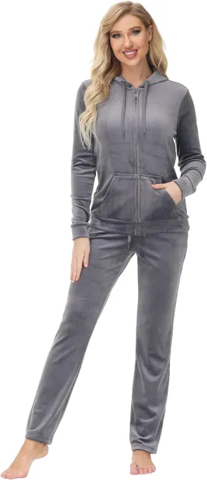 Dolcevida Womens Velour Sweatsuits Sets 2 Piece Tracksuits Outfits Full Zip Hoodie and Sweatpant Set Velvet Jogging Suit