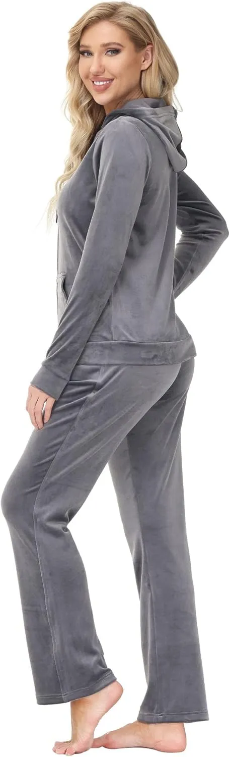 Dolcevida Womens Velour Sweatsuits Sets 2 Piece Tracksuits Outfits Full Zip Hoodie and Sweatpant Set Velvet Jogging Suit