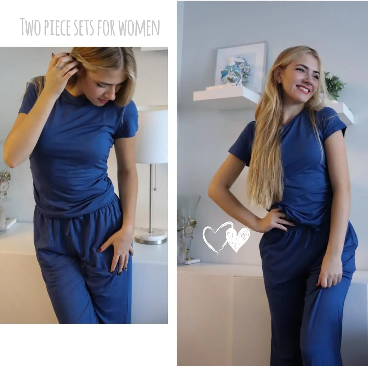 Ekouaer Women's 2 Piece Sets Outfits Short Sleeve Wide Leg Tracksuits Casual Lounge Set Matching Sets with Pockets