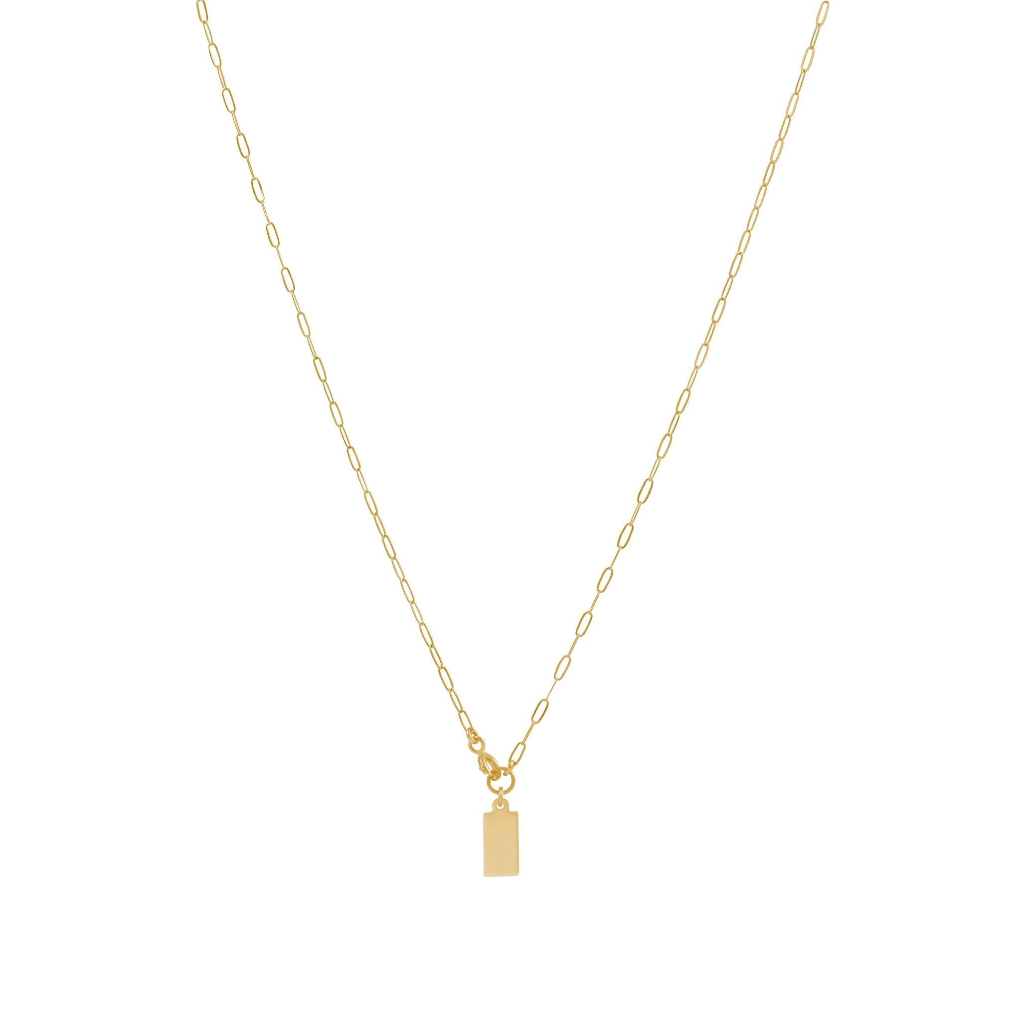 Engravable Rectangle Tag Necklace - Gold