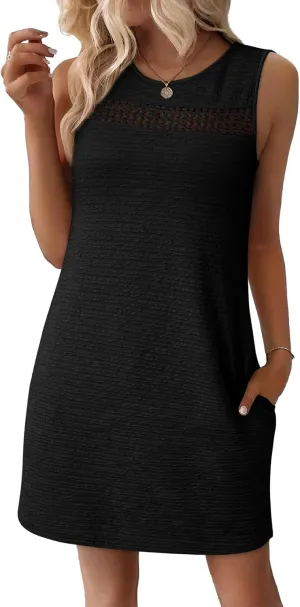 EVALESS Spring Summer Dresses for Women 2025 Casual Sleeveless Sundresses Cut-Out Fashion Beach Vacation Clothes with Pockets