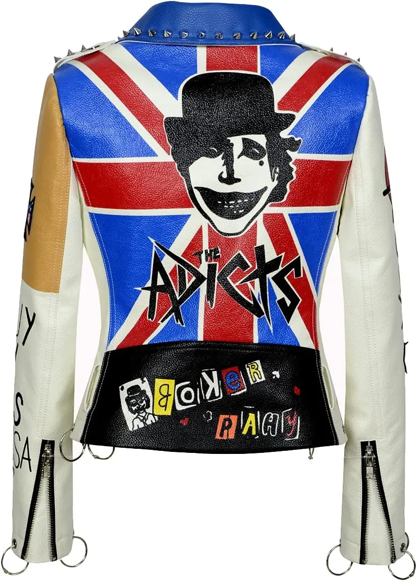 Fashion SX Women's Punk Floral Embroidered short Faux Leather Jacket Moto PU Coat
