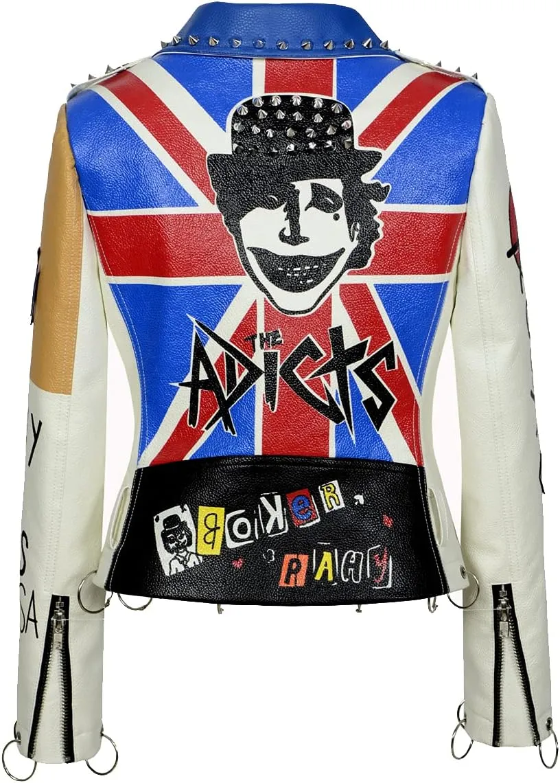 Fashion SX Women's Punk Floral Embroidered short Faux Leather Jacket Moto PU Coat