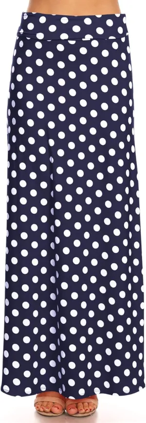 FashionJOA Women's Comfy Fold Over Loose Fit A-Line Lounge Wear Polka Dot Long Maxi Skirt