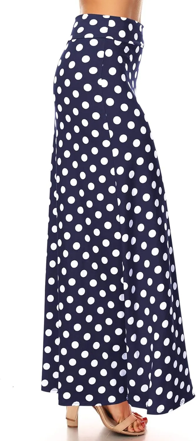 FashionJOA Women's Comfy Fold Over Loose Fit A-Line Lounge Wear Polka Dot Long Maxi Skirt