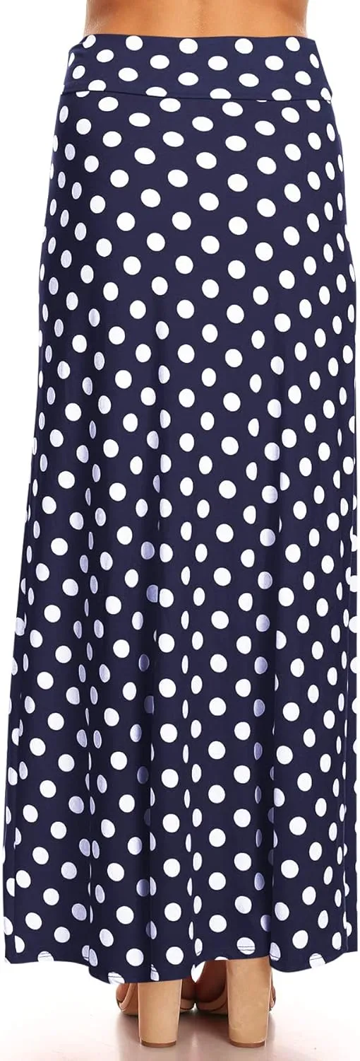 FashionJOA Women's Comfy Fold Over Loose Fit A-Line Lounge Wear Polka Dot Long Maxi Skirt