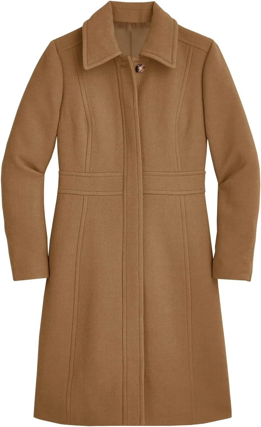 Fisoew Women's Elegant Single Breasted Coat Long Sleeve Mid Winter Overcoat Work Office Pea Coats