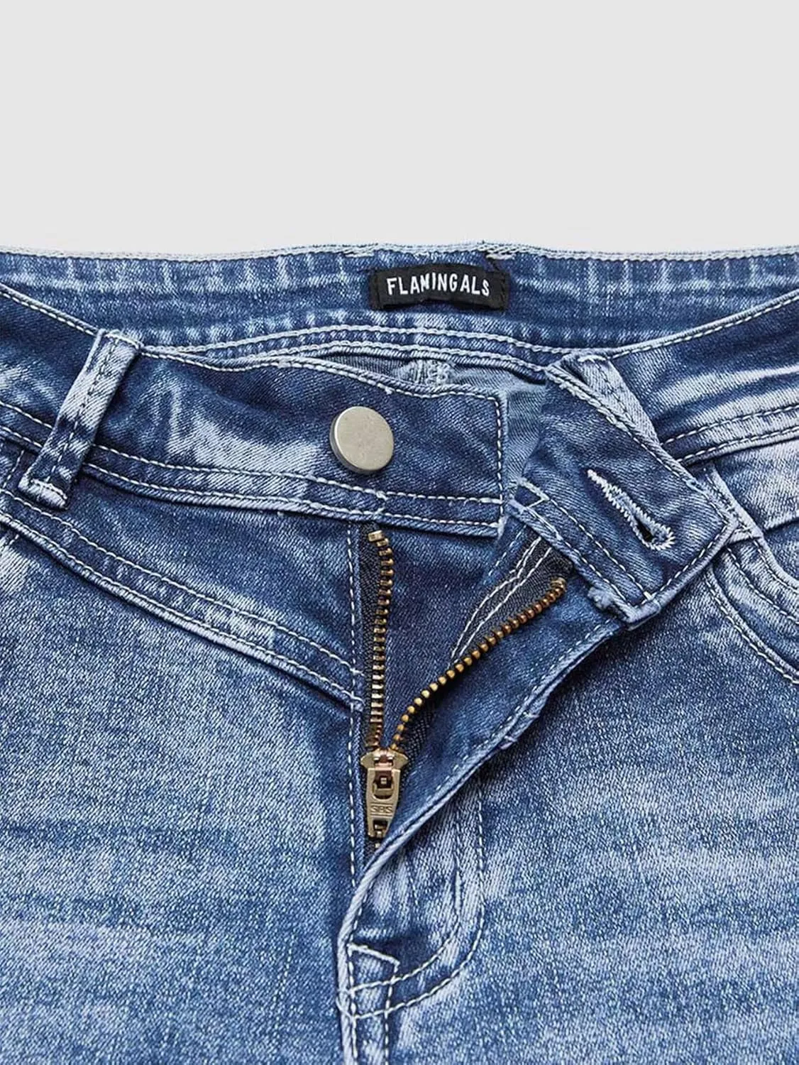 Flamingals High Rise Capri Jeans for Women Roll Hem Straight Leg Jeans Wash Distressed 90s Trendy Denim Capris