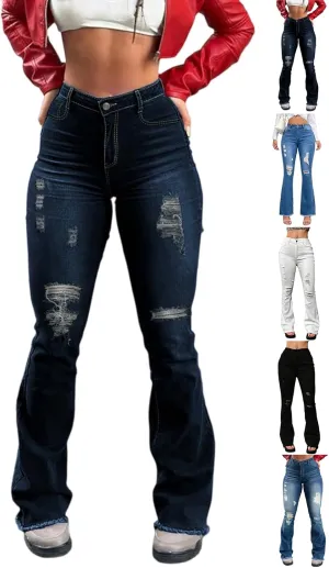 Flare Ripped Jeans Womens High Waisted Bell Bottom Distressed Jeans Skinny Bootcut Pants Denim Pants with Pockets