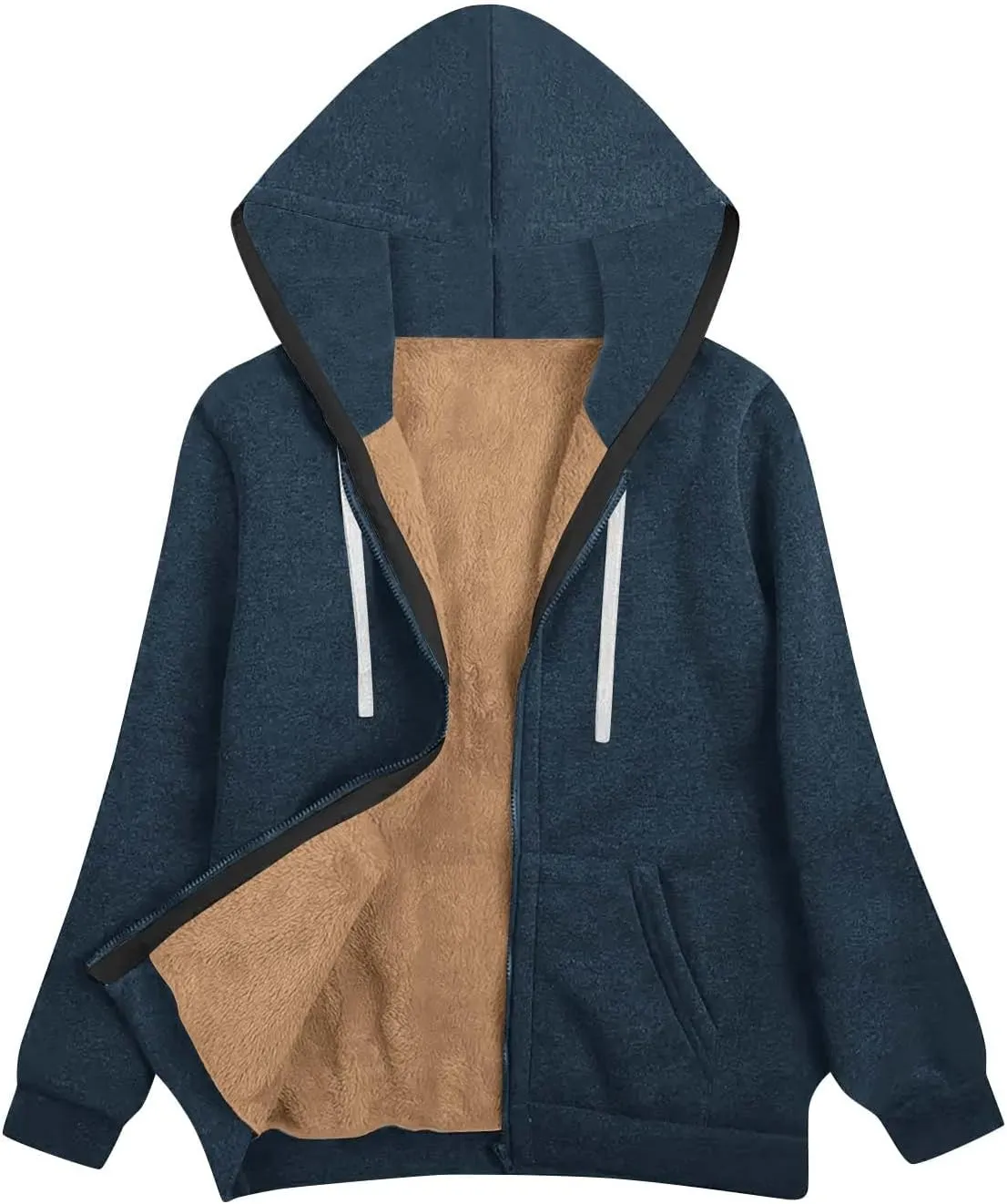 Fleece Jacket Women 2024 Fall Winter Warm Zip up Sherpa Lined Hoodie Casual Long Sleeve Hooded Jackets Coat Cardigan