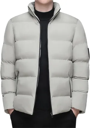 Fnfmrfmr Men Solid Stand Collar Puffer Jackets Long Sleeve Zipper Warm Cotton Padded Parkas Coat