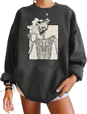Fronage Womens Rhinestone Skull Tank Tops Long Short Sleeve Summer V Neck Sleeveless Shirts
