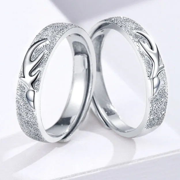 Frosted Antler Silver Couple Rings for Women