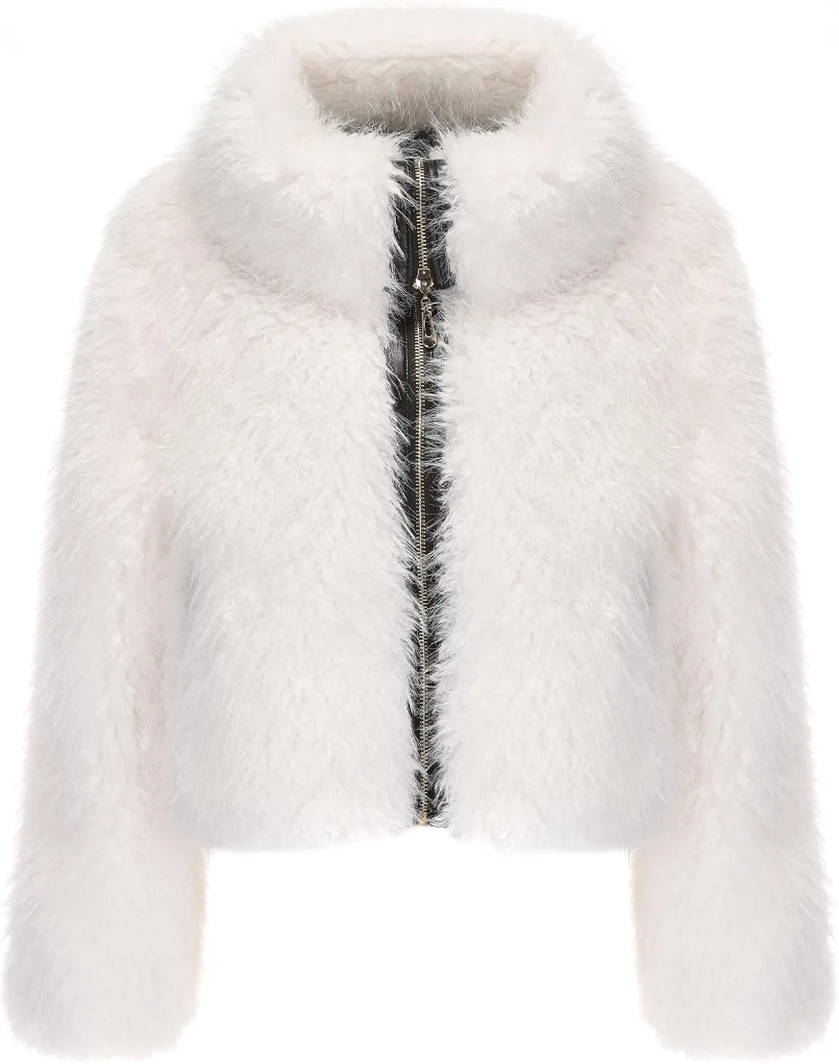 FYYIYI Women Faux Fur Jacket Zip Up Large Turn-Down Collar for Short Jackets Fall and Winter Warm Fluffy Cardigan Coat