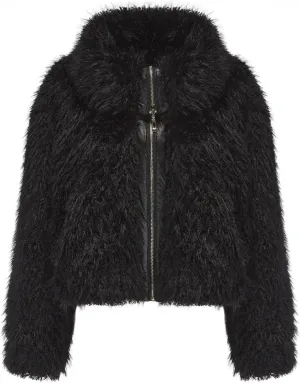 FYYIYI Women Faux Fur Jacket Zip Up Large Turn-Down Collar for Short Jackets Fall and Winter Warm Fluffy Cardigan Coat