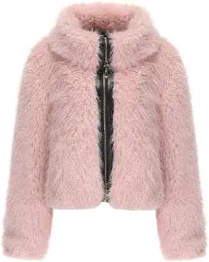 FYYIYI Women Faux Fur Jacket Zip Up Large Turn-Down Collar for Short Jackets Fall and Winter Warm Fluffy Cardigan Coat