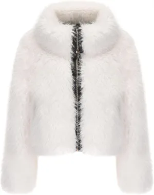 FYYIYI Women Faux Fur Jacket Zip Up Large Turn-Down Collar for Short Jackets Fall and Winter Warm Fluffy Cardigan Coat
