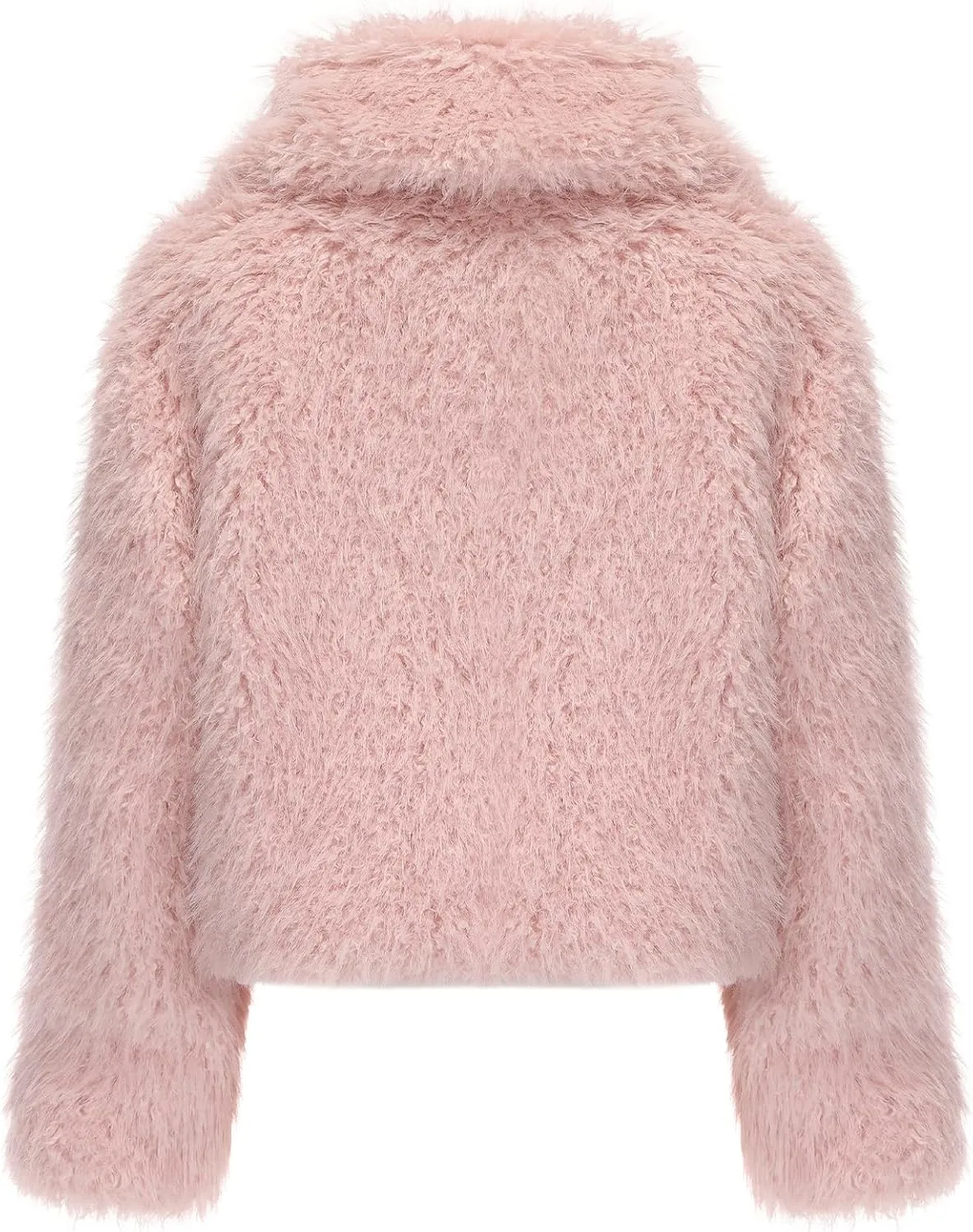 FYYIYI Women Faux Fur Jacket Zip Up Large Turn-Down Collar for Short Jackets Fall and Winter Warm Fluffy Cardigan Coat
