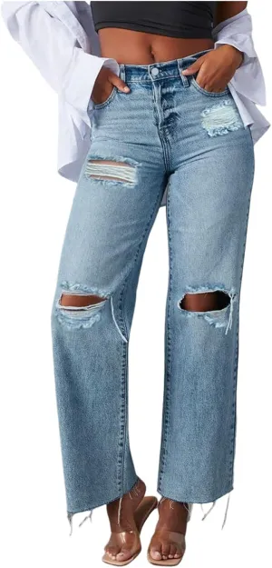 FZVYD Wide Leg Cropped Jeans for Women Trendy High Waisted Crossover Boyfriend Jeans Baggy Stretchy Denim Trousers 2024