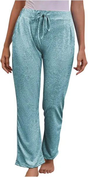 FZYLQY Wide Leg Pants for Women Casual Plus Size Elastic High Waist Drawstring Straight Leg Comfy Solid Lounge Long Trousers