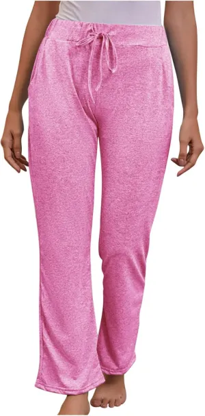 FZYLQY Wide Leg Pants for Women Casual Plus Size Elastic High Waist Drawstring Straight Leg Comfy Solid Lounge Long Trousers